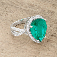 Thumbnail for Laura 9.9ct Blue Green CZ Rhodium Classic Teardrop Ring