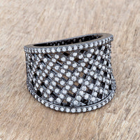 Thumbnail for Brin 1.4ct CZ Hematite Wide Woven Style Ring