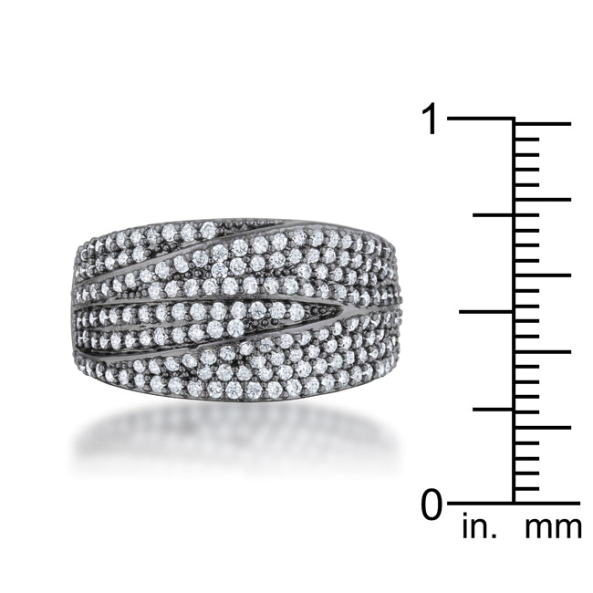 Kina 1.7ct Clear CZ Hematite Contemporary Cocktail Ring
