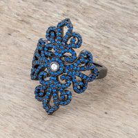 Thumbnail for Victoria 1.23ct Sapphire CZ Hematite Filigree Cocktail Ring