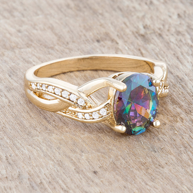 The Tesoro 2 Two Carat Mystic CZ 14k Gold Classic Oval Ring