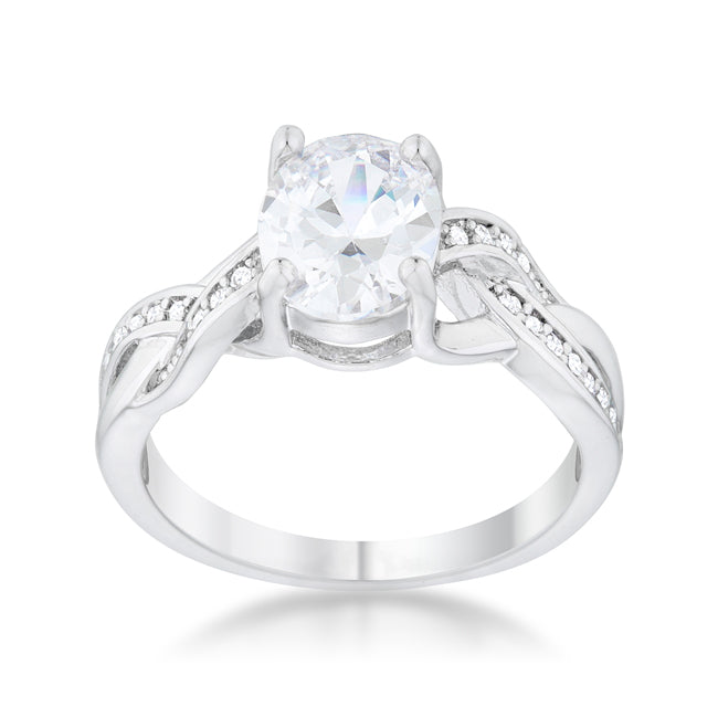 The Justine- 2 Carat CZ Rhodium Classic Oval Engagement Ring