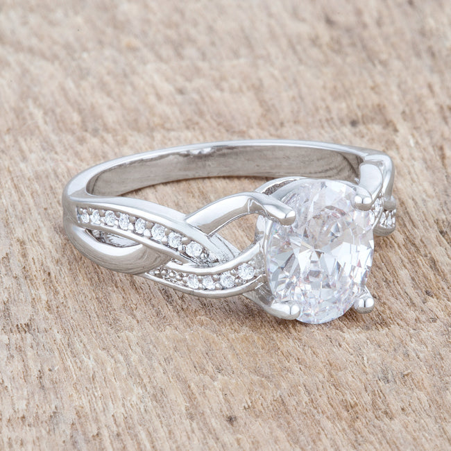 The Justine- 2 Carat CZ Rhodium Classic Oval Engagement Ring