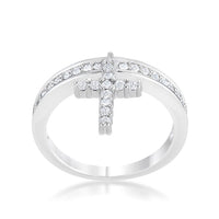 Thumbnail for Christine 0.2ct CZ Rhodium Cross Charm Ring