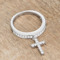 Thumbnail for Christine 0.2ct CZ Rhodium Cross Charm Ring