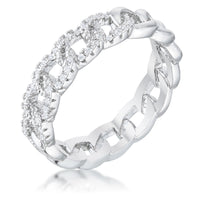 Thumbnail for Interlocking Rhodium Chain Design Ring with CZ