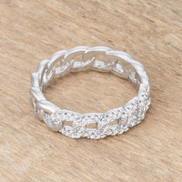 Thumbnail for Interlocking Rhodium Chain Design Ring with CZ
