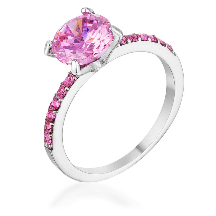 2.3CT Pink CZ Rhodium Ring