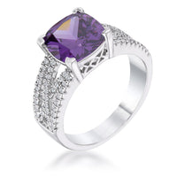 Thumbnail for 3Ct Elegant Silvertone Criss-Cross Amethyst Purple CZ Engagement Ring