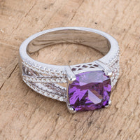 Thumbnail for 3Ct Elegant Silvertone Criss-Cross Amethyst Purple CZ Engagement Ring