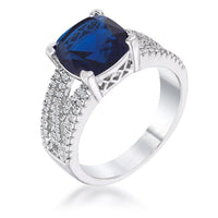 Thumbnail for 3ct Elegant Silvertone Criss-Cross Sapphire Blue CZ Engagement Ring