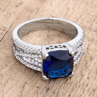 Thumbnail for 3ct Elegant Silvertone Criss-Cross Sapphire Blue CZ Engagement Ring