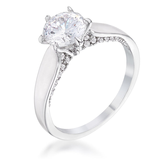 1.56Ct Contemporary Rhodium Plated CZ Solitaire Ring