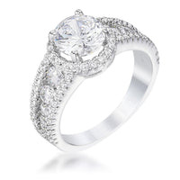 Thumbnail for 2.1Ct Rhodium Plated Solitaire Engagement Halo Ring