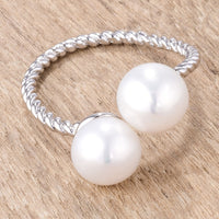 Thumbnail for Rhodium Plated Twisted Rope Freshwater Pearl Wrap ring