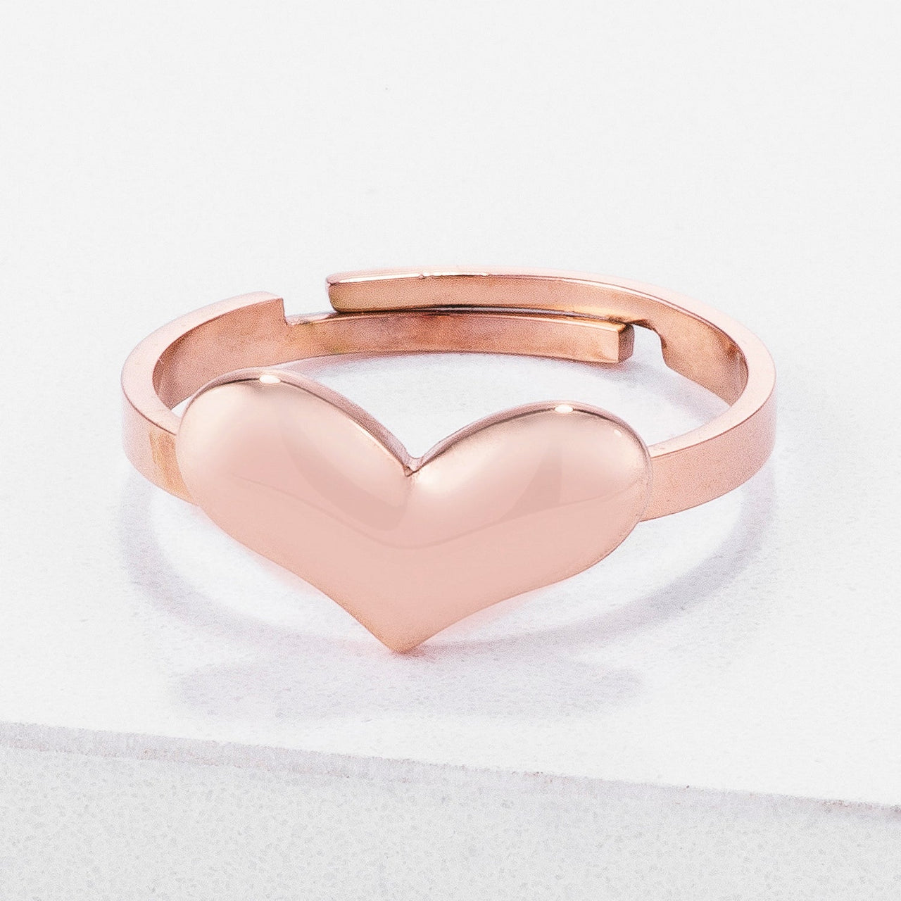 Stainless Steel Rose Goldtone Adjustable Heart Ring