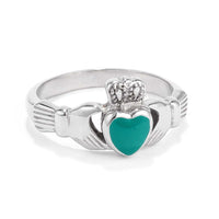 Thumbnail for Stainless Steel Irish Claddagh Ring with Green Enamel Heart