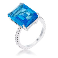 Thumbnail for 15Ct Rhodium Plated Aqua Blue Emerald Cut Pave Ring