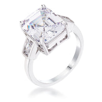 Thumbnail for 9.71 Ct Rhodium Triple Stone Emerald Cut CZ Ring