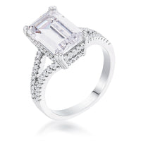 Thumbnail for 6.75Ct Rhodium Plated Emerald Cut Wishbone Ring