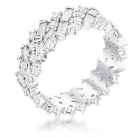 Thumbnail for Rhodium Clear CZ Alternating Baguette Round Eternity Band