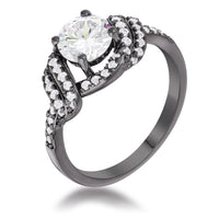 Thumbnail for Hematite Clear CZ Round Parallel Pave Twist Ring