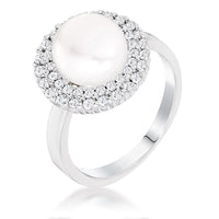 Thumbnail for Rhodium Plated Double Halo Ethereal Pearl Cocktail Ring