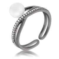 Thumbnail for Hematite Pearl Ribbon Bypass Half Pave Ring