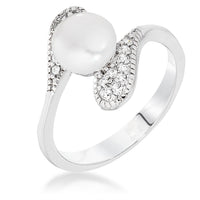 Thumbnail for Rhodium Pearl Interlocked Double Teardrop Ring