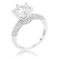 Thumbnail for Rhodium Plated Clear CZ Round Solitaire Quad Micropave Ring