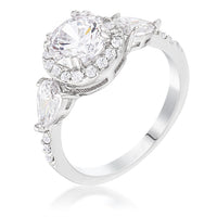 Thumbnail for Rhodium  Plated 3-Stone Clear CZ Round Halo Pear Engagement Ring