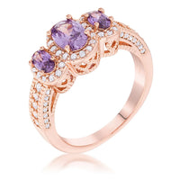 Thumbnail for Rose Gold Plated 3-Stone Amethyst Oval Cut CZ Halo Ring