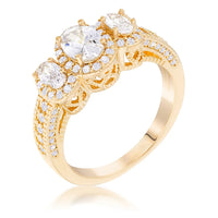 Thumbnail for Gold Plated 3-Stone Clear Oval Cut CZ Halo Ring