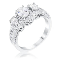 Thumbnail for Rhodium Plated 3-Stone Clear Oval Cut CZ Halo Ring