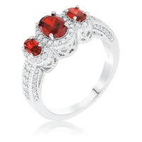 Thumbnail for Rhodium Plated 3-Stone Garnet Oval Cut CZ Halo Ring