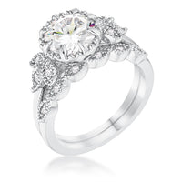 Thumbnail for 2.25Ct Rhodium Plated Round Cut CZ Trio Laurel Leaf Engagement Set