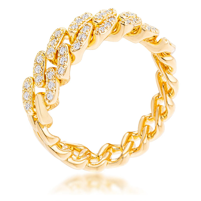 Gold Plated Clear CZ Round Cut Flexible Chain Ring