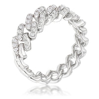 Thumbnail for Rhodium Plated Clear CZ Round Cut Flexible Chain Ring