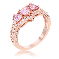 Thumbnail for Rose Gold Plated 3-Stone Trillion Cut Pink CZ Halo Pave Ring