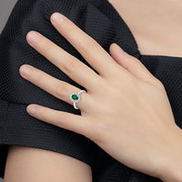 Thumbnail for 14-karat WG Cr. Oval Emerald & Lab Grown Dias Fashion Ring