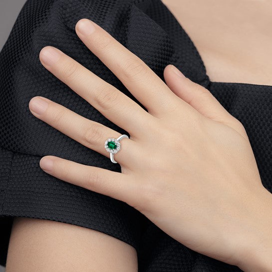 14-karat WG Cr. Oval Emerald & Lab Grown Dias Fashion Ring