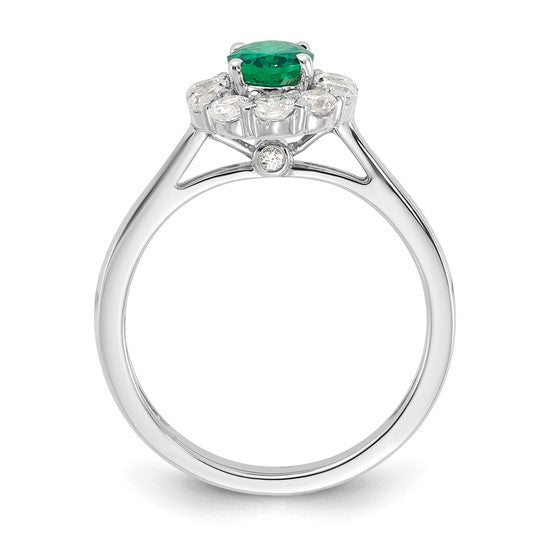 14-karat WG Cr. Oval Emerald & Lab Grown Dias Fashion Ring