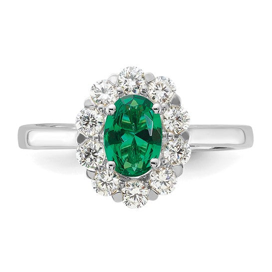 14-karat WG Cr. Oval Emerald & Lab Grown Dias Fashion Ring