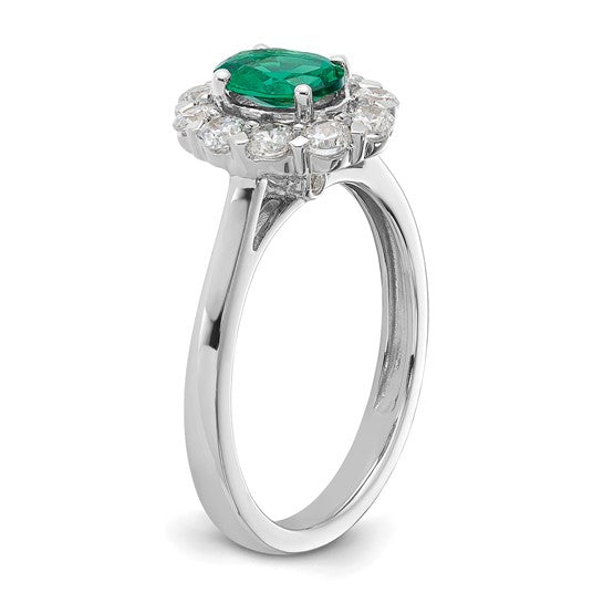 14-karat WG Cr. Oval Emerald & Lab Grown Dias Fashion Ring