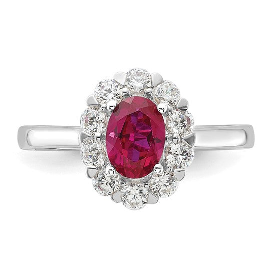 14k WG Cr. Oval Ruby & Lab Grown Dias Fashion Ring