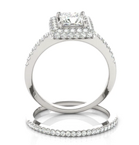 Thumbnail for Custom Made Princess Shape Center Diamond Halo 2 piece engagement ring set
