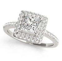 Thumbnail for Custom Made Princess Shape Center Diamond Halo 2 piece engagement ring set