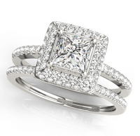 Thumbnail for Custom Made Princess Shape Center Diamond Halo 2 piece engagement ring set