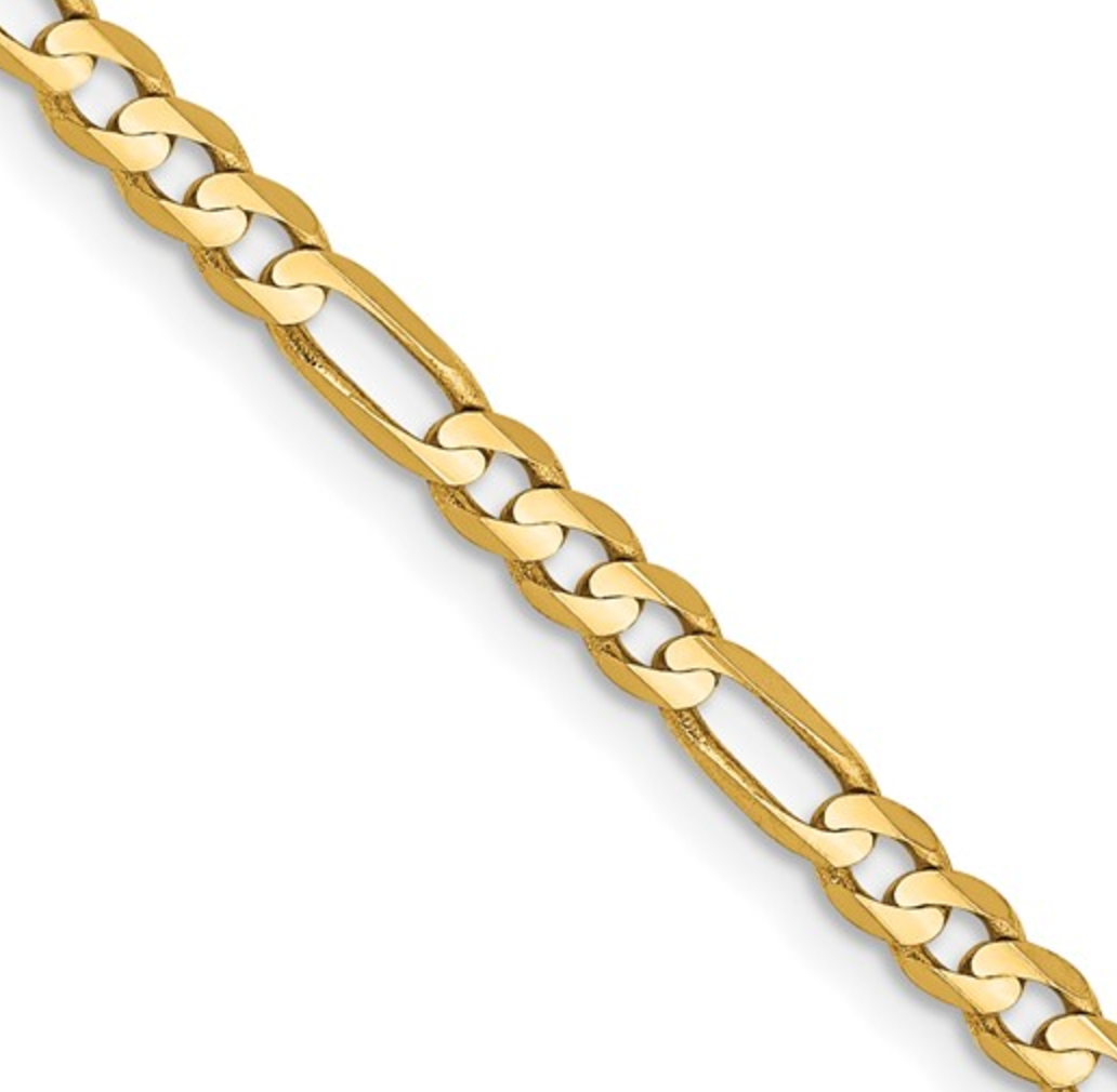 14k 3mm Concave Open Figaro Chain 22"