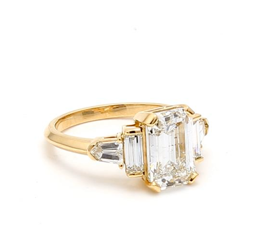 La Dolce Vita: Custom Emerald Shape 14 Karat Yellow Gold Engagement Ring